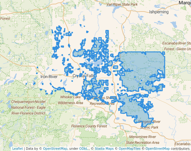 walking in Copper Country State Forest - Crystal Falls Unit map in Sagola