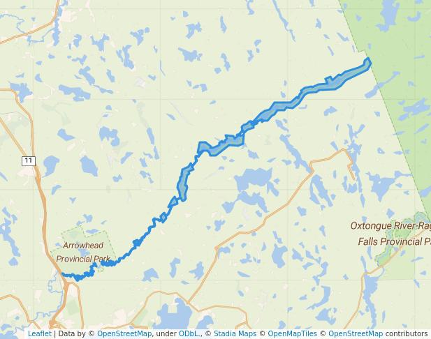 walking in Big East River Provincial Park map in Huntsville