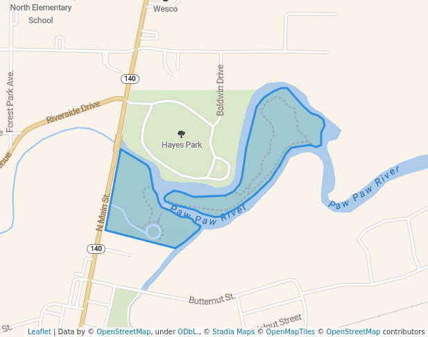 walking in Paw Paw River County Park map in Watervliet