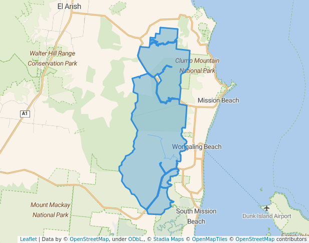 walking in Djiru National Park map in Dunk