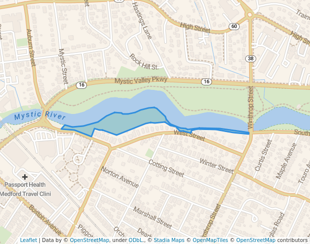 walking in Mystic River Reservation map in Medford