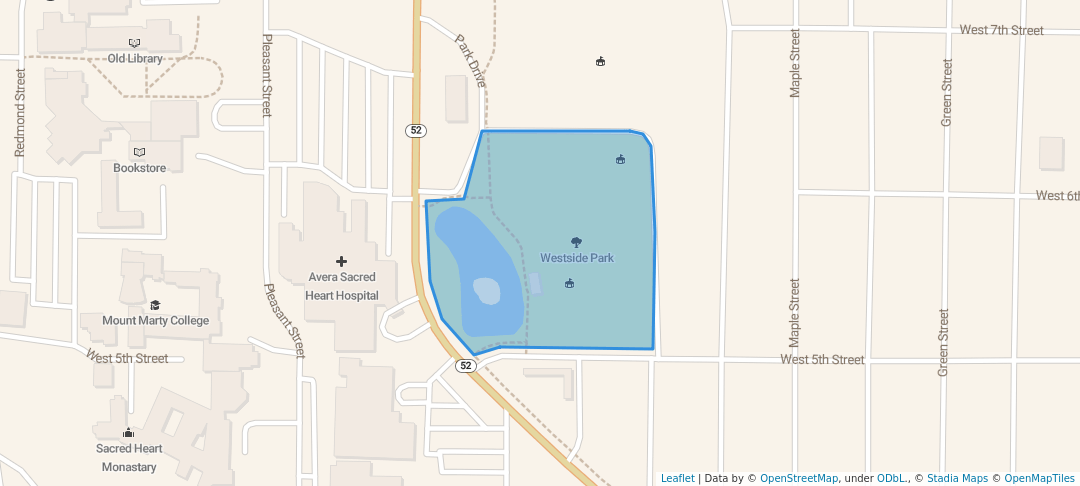 walking in Westside Park map in Yankton