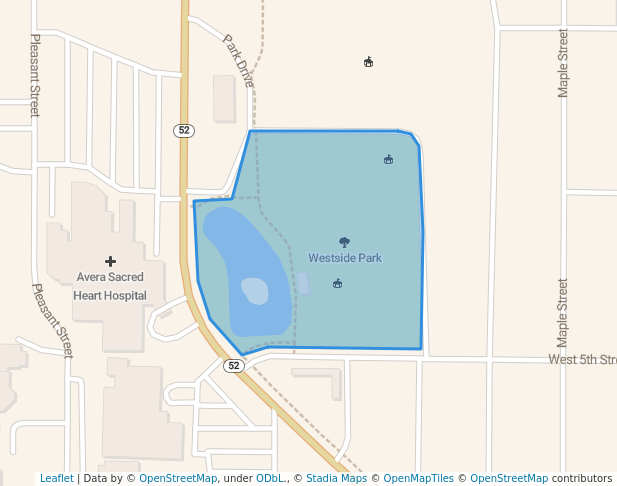 walking in Westside Park map in Yankton
