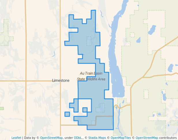 walking in Au Train Basin State Wildlife Area map in Limestone