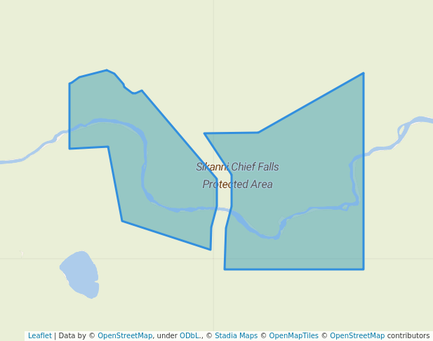 walking in Sikanni Chief Falls Protected Area map in Pink Mountain