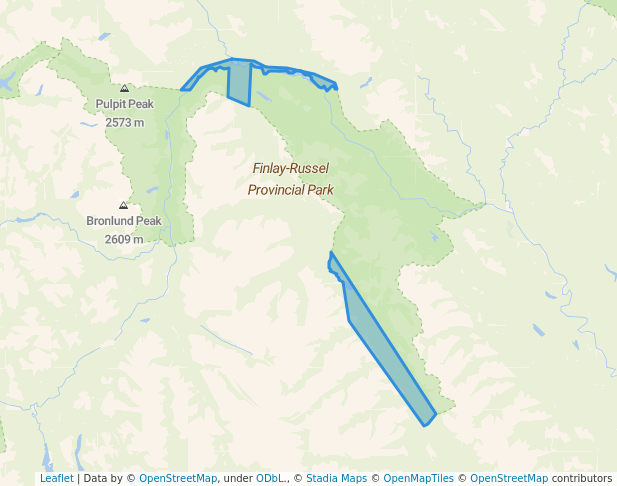 walking in Finlay-Russel Protected Area map in Fort Ware