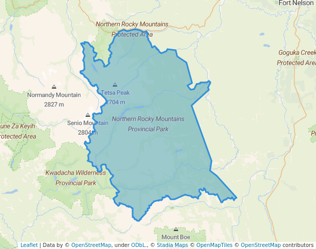 walking in Northern Rocky Mountains Provincial Park map in Toad River
