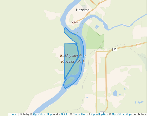 walking in Bulkley Junction Provincial Park map in Hazelton
