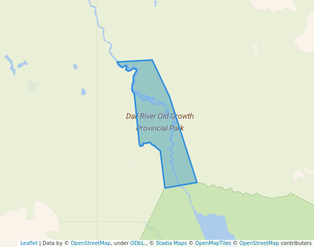 walking in Dall River Old Growth Provincial Park map in Good Hope Lake