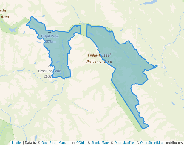walking in Finlay-Russel Provincial Park map in Fort Ware