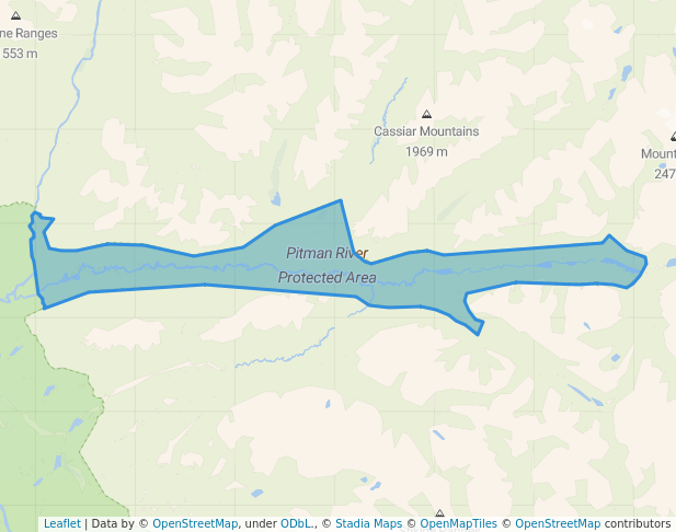 walking in Pitman River Protected Area map in Iskut