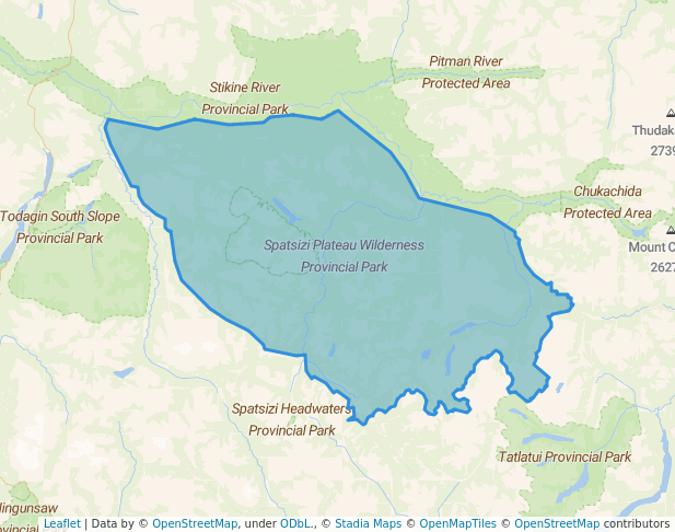 walking in Spatsizi Plateau Wilderness Provincial Park map in Iskut