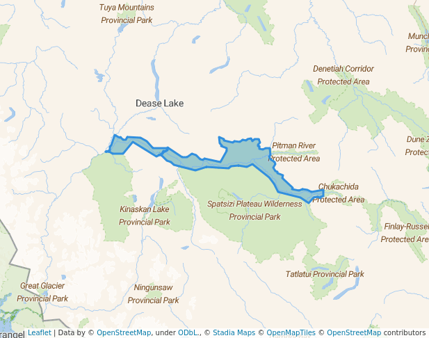 walking in Stikine River Provincial Park map in Iskut