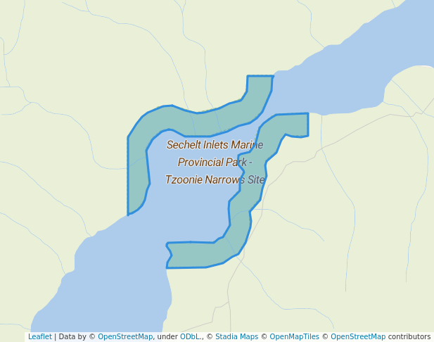 walking in Sechelt Inlets Marine Provincial Park - Tzoonie Narrows Site map in Doriston