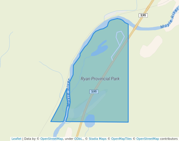 walking in Ryan Provincial Park map in Yahk