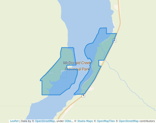 walking in McDonald Creek Provincial Park map in Burton