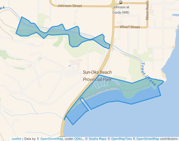 walking in Sun-Oka Beach Provincial Park map in Naramata