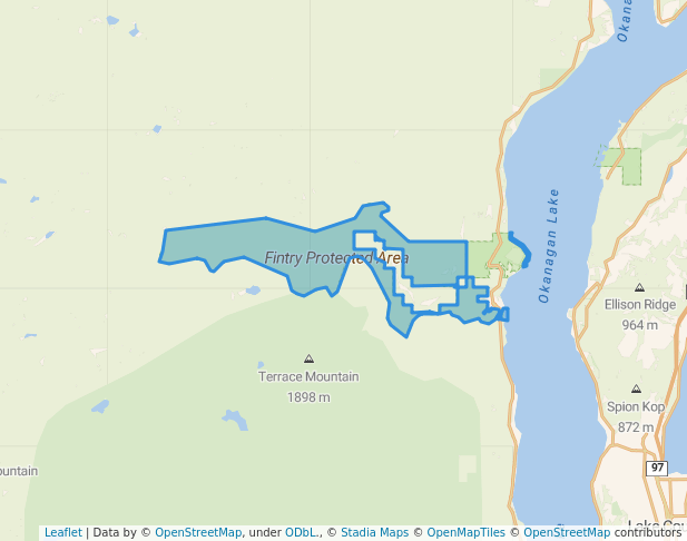 walking in Fintry Protected Area map in Westwold