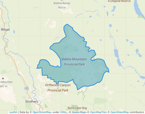 walking in Babine Mountains Provincial Park map in Smithers
