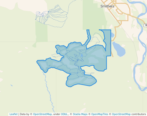 walking in Smithers Community Forest Trails Recreation Site map in Smithers