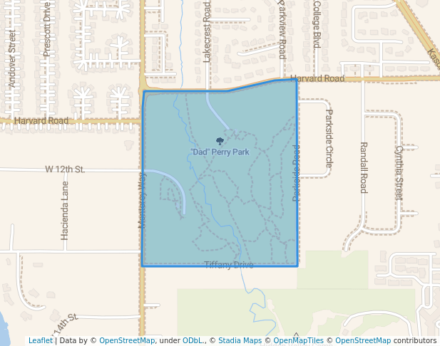 walking in Dad Perry Park map in Lawrence