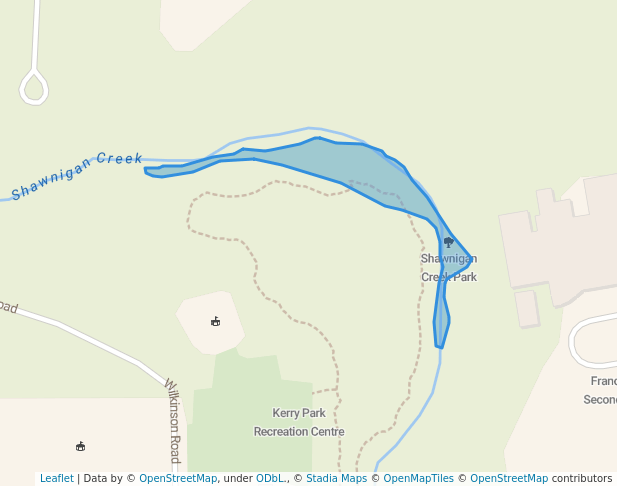 walking in Shawnigan Creek Park map in Mill Bay