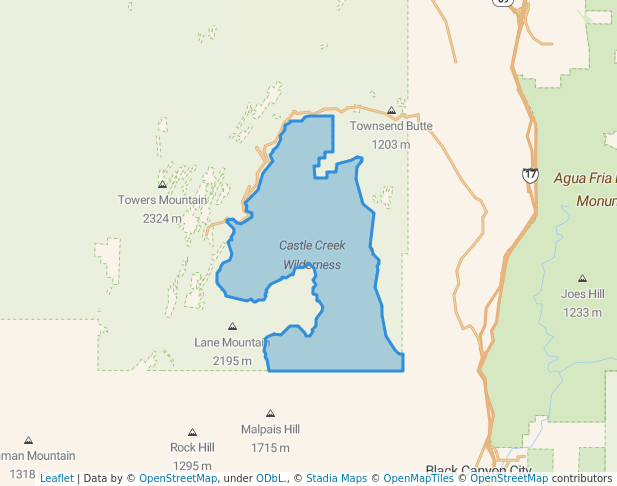 walking in Castle Creek Wilderness map in Crown King