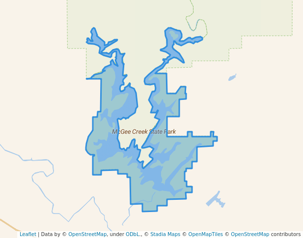 walking in McGee Creek State Park map in Stringtown
