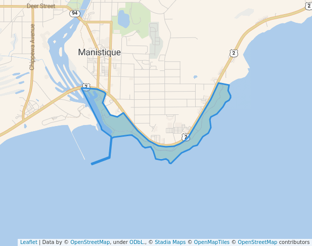 walking in Lakeview Park map in Manistique