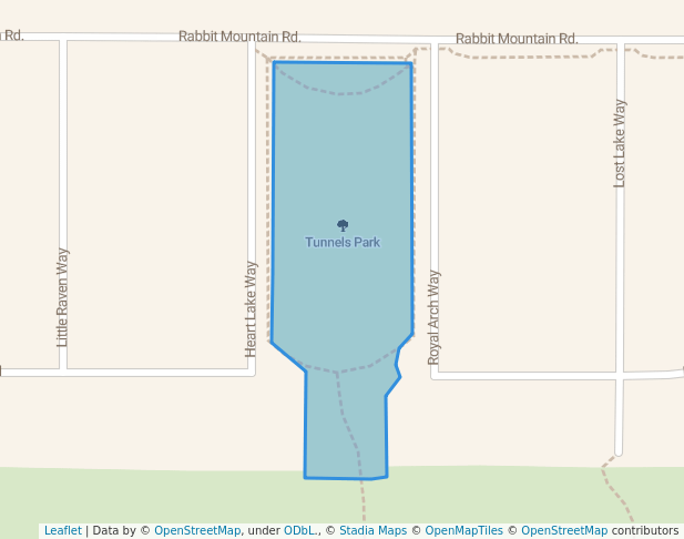 walking in Tunnels Park map in Broomfield