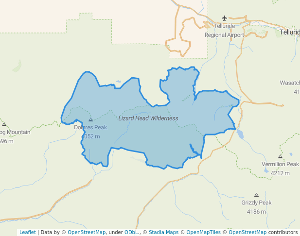 walking in Lizard Head Wilderness map in Dolores