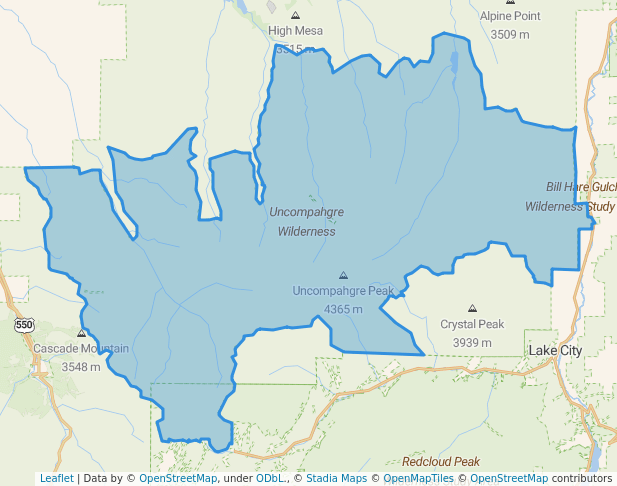 walking in Uncompahgre Wilderness map in Lake City