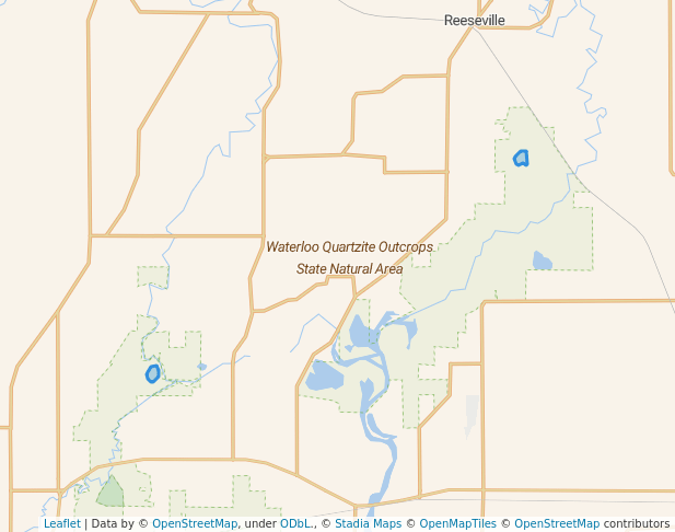walking in Waterloo Quartzite Outcrops State Natural Area map in Reeseville