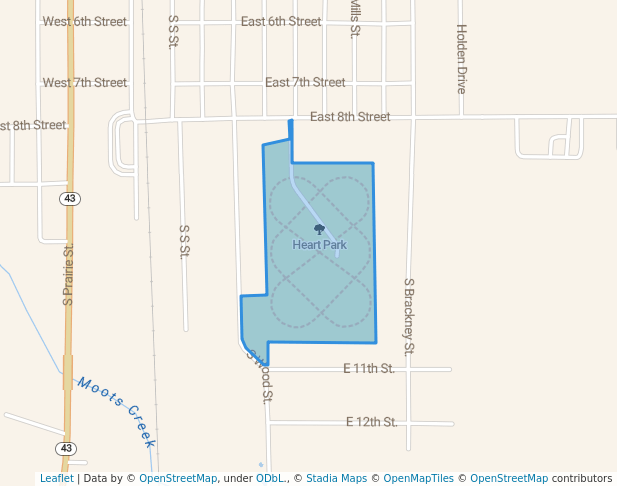 walking in Heart Park map in Brookston