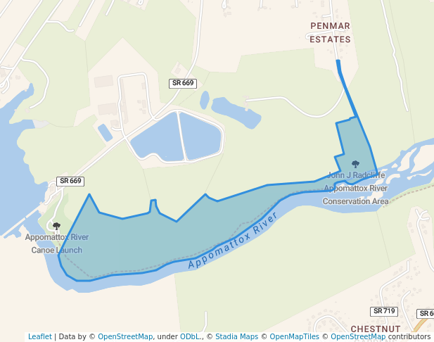 walking in John J Radcliffe Appomattox River Conservation Area map in Petersburg