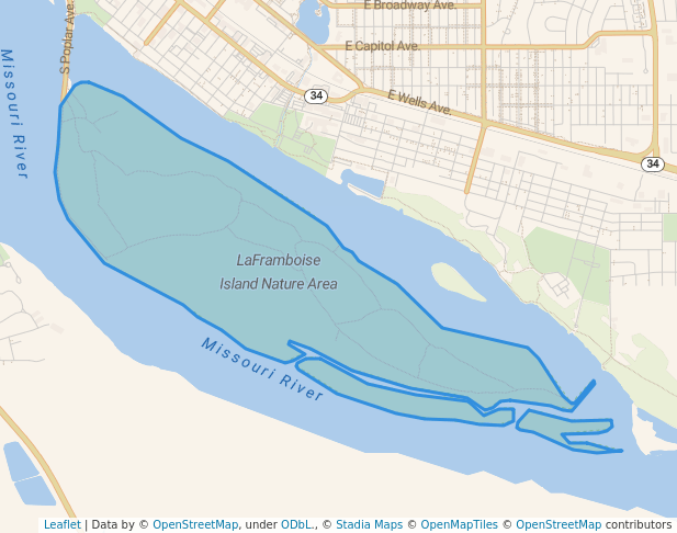 walking in LaFramboise Island Nature Area map in Pierre