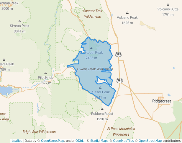walking in Owens Peak Wilderness map in Onyx