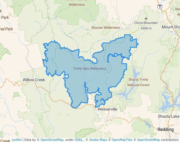 walking in Trinity Alps Wilderness map in Big Bar