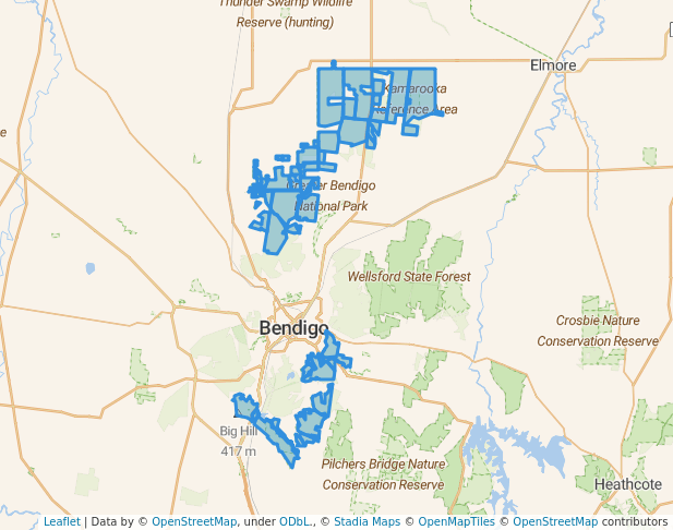 walking in Greater Bendigo National Park map in Ascot