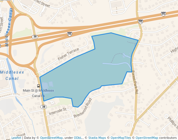 walking in Weafer Park map in Woburn