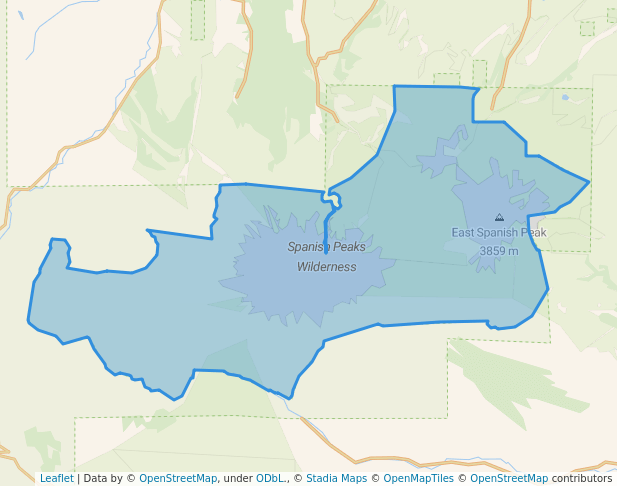 walking in Spanish Peaks Wilderness map in Aguilar