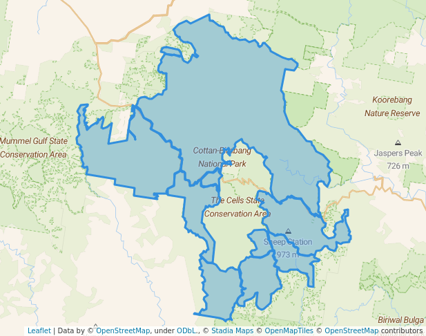 walking in Cottan-Bimbang National Park map in Walcha