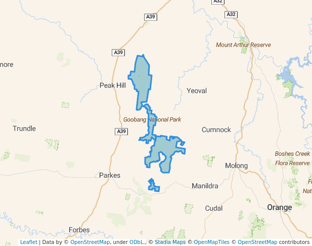 walking in Goobang National Park map in Loombah