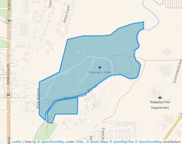 walking in Firemen's Park map in Waterloo