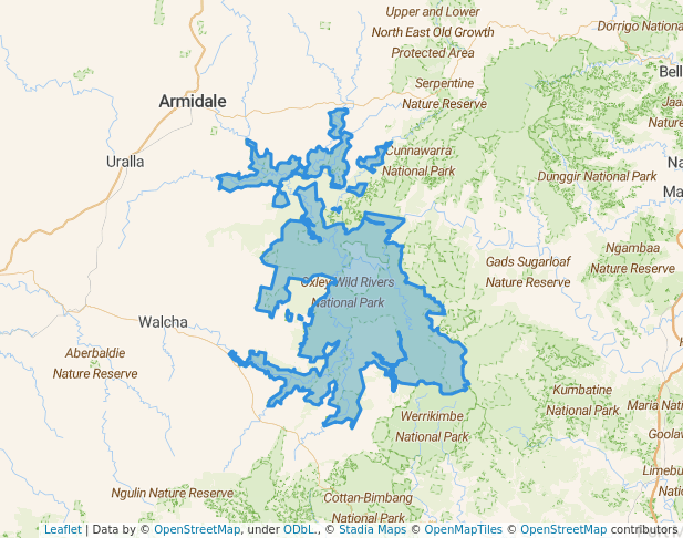 walking in Oxley Wild Rivers National Park map in Walcha
