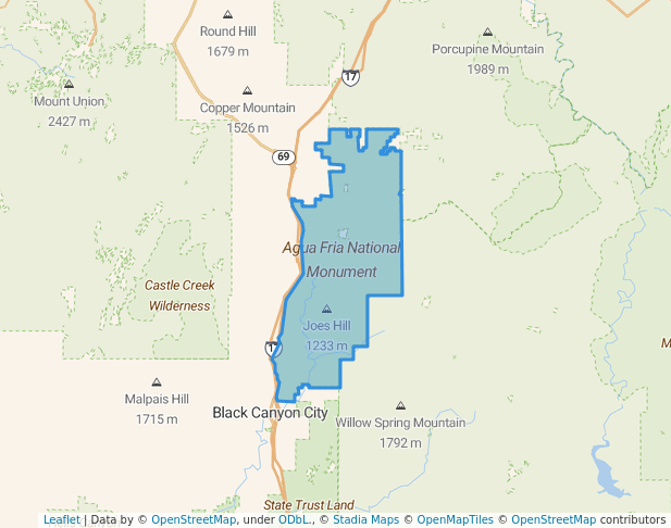 walking in Agua Fria National Monument map in Black Canyon City
