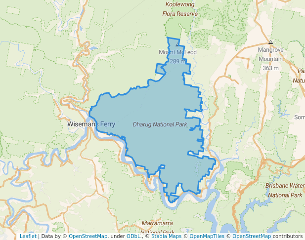 walking in Dharug National Park map in Marlow