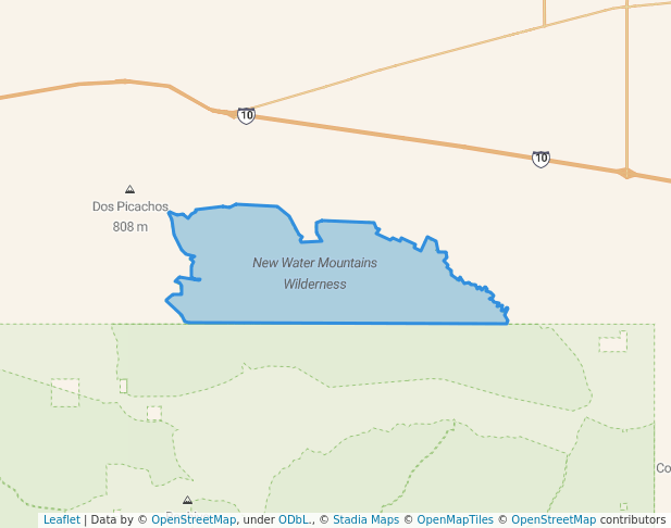 walking in New Water Mountains Wilderness map in Quartzsite