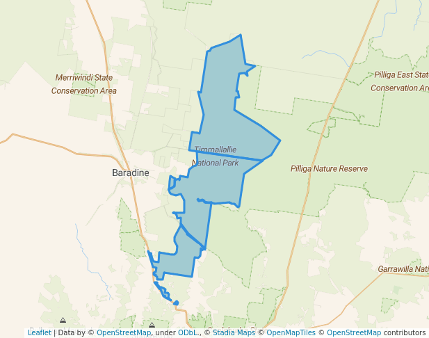 walking in Timmallallie National Park map in Baradine