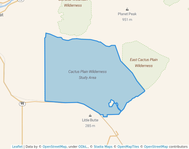 walking in Cactus Plain Wilderness Study Area map in Bouse